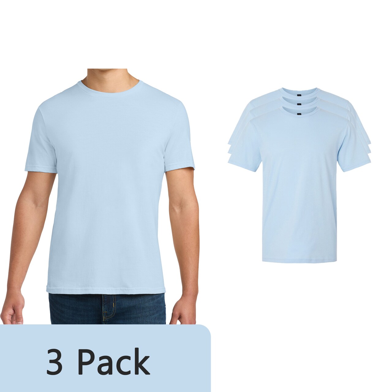 Gildan Unisex Softstyle Cotton Solid Color T-Shirt, Crewneck Everyday Basic Light Blue Tee